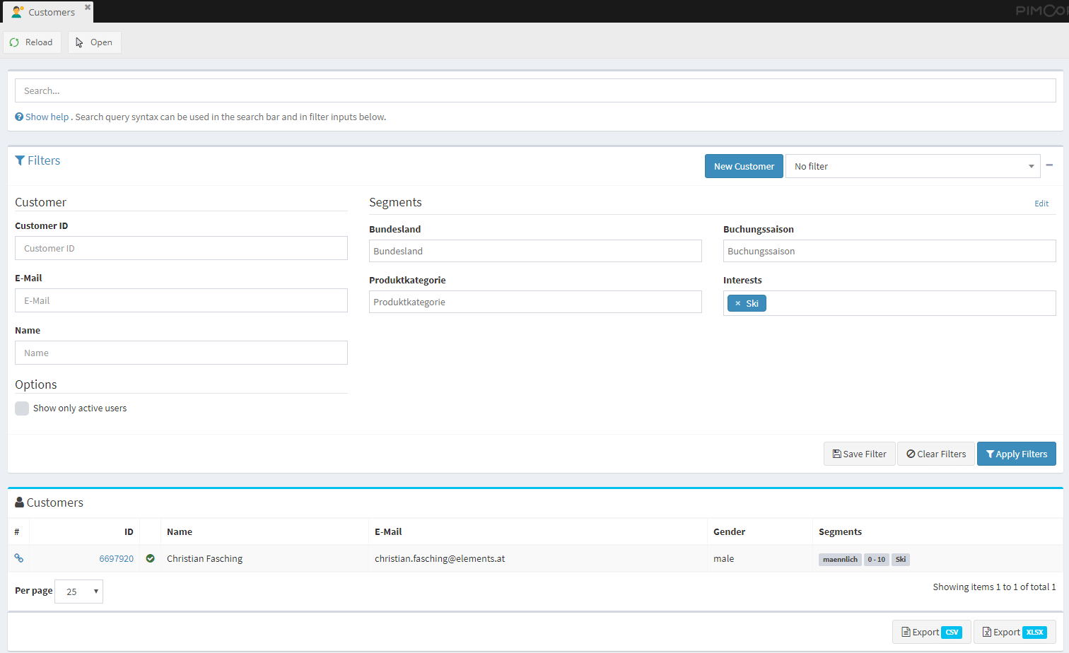 Advanced filter settings