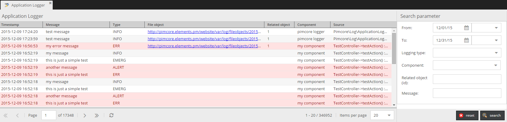 Application logger preview