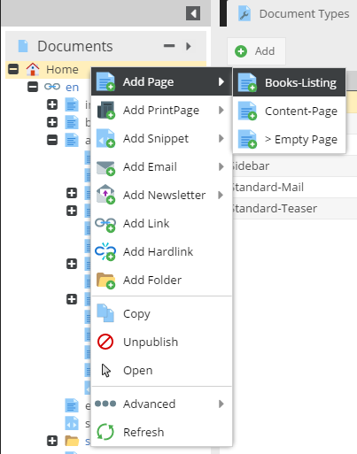 Document type - context menu preview