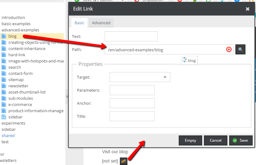 Link editable - adminitration panel