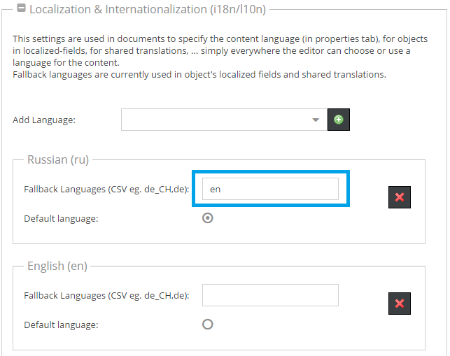 Localization Settings