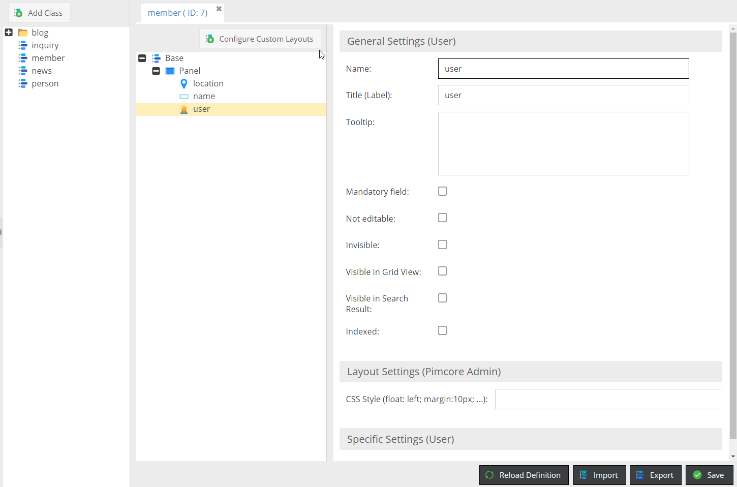 Member Class Config