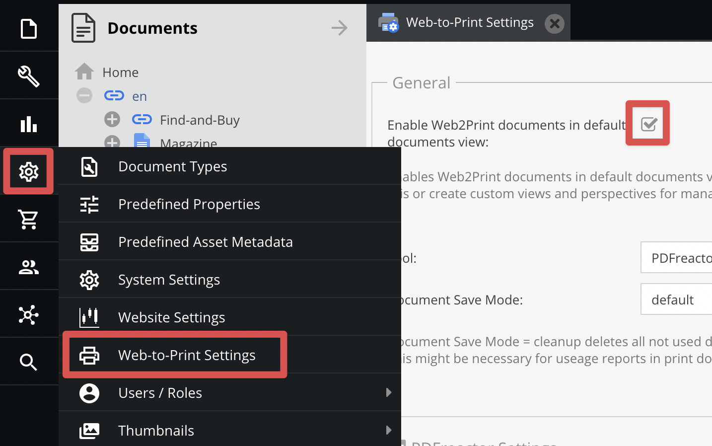 Web2Print settings