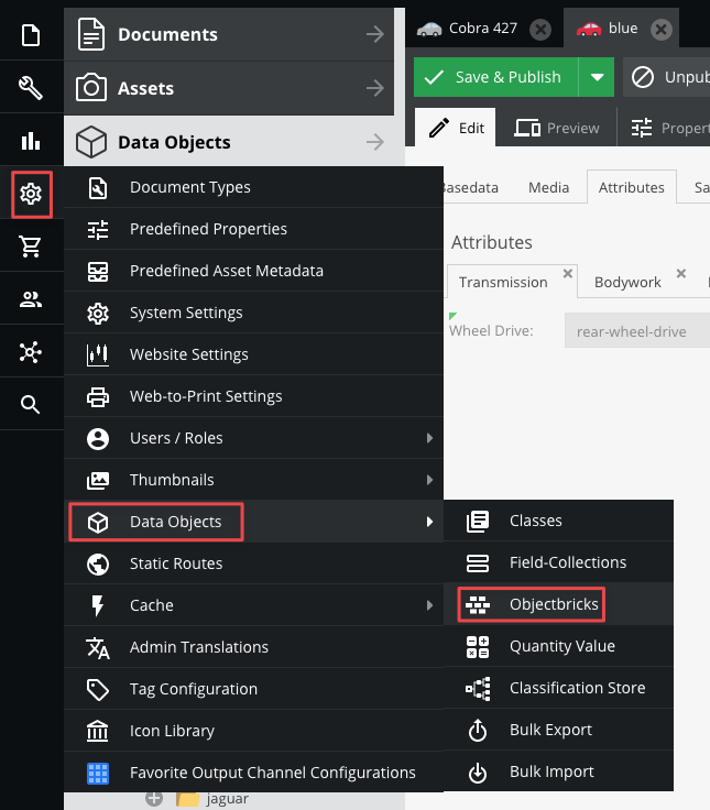 Object bricks menu