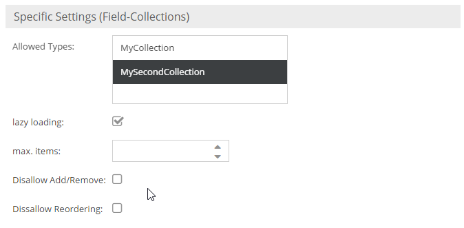 Fieldcollection Configuration