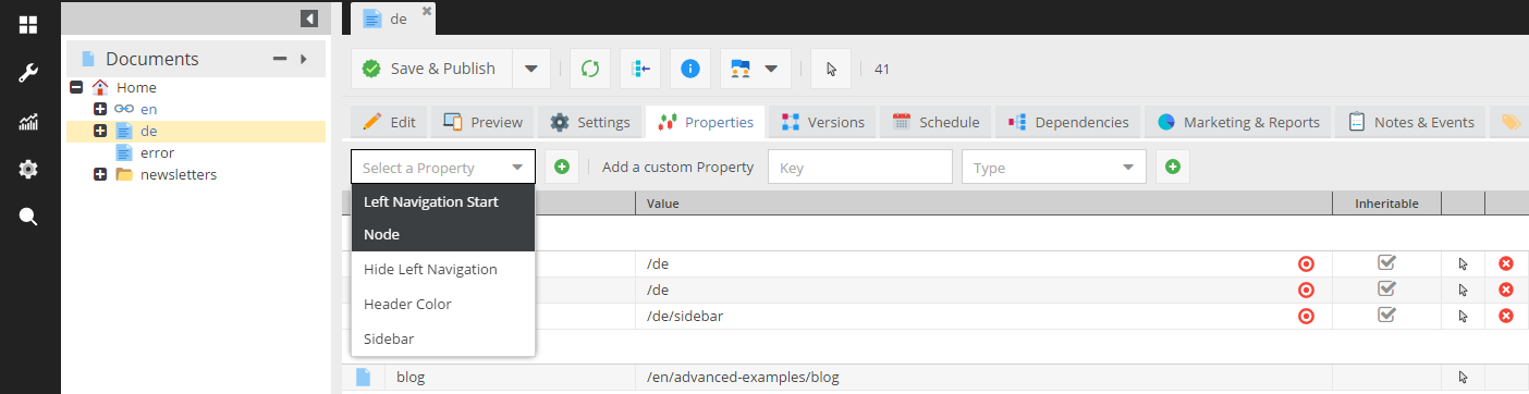 Predefined properties - selectbox