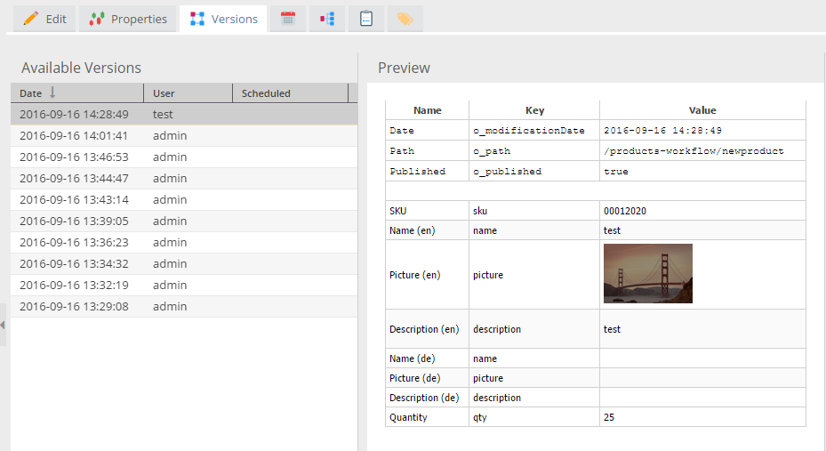 Object versions changeslist