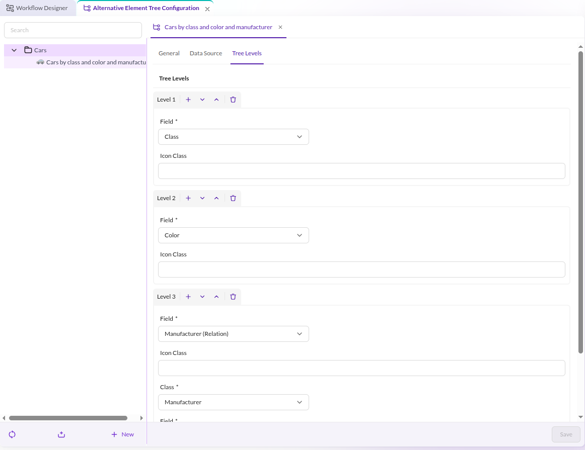 Tree Levels Tab