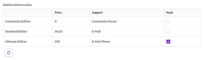 Edit object with structured table
