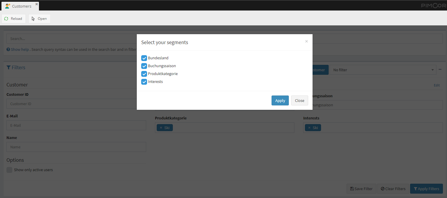 Advanced filter settings