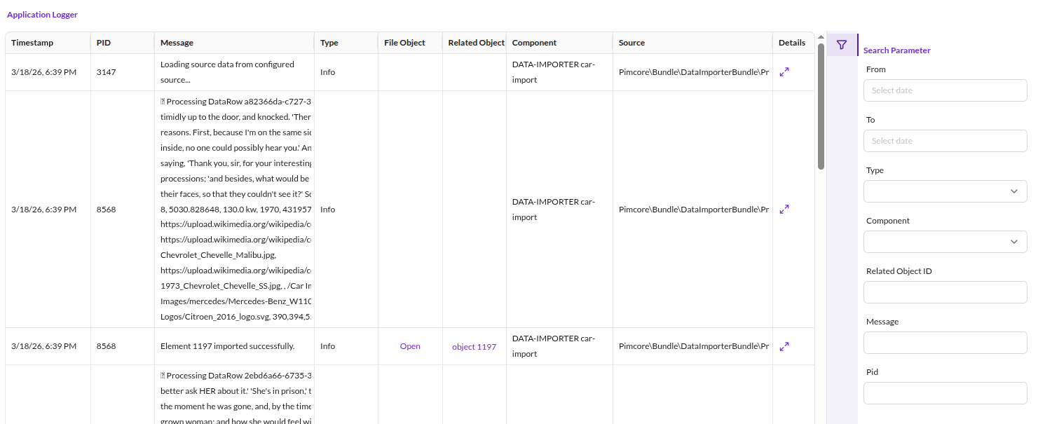 Application logger preview