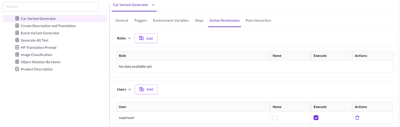 Action Permissions