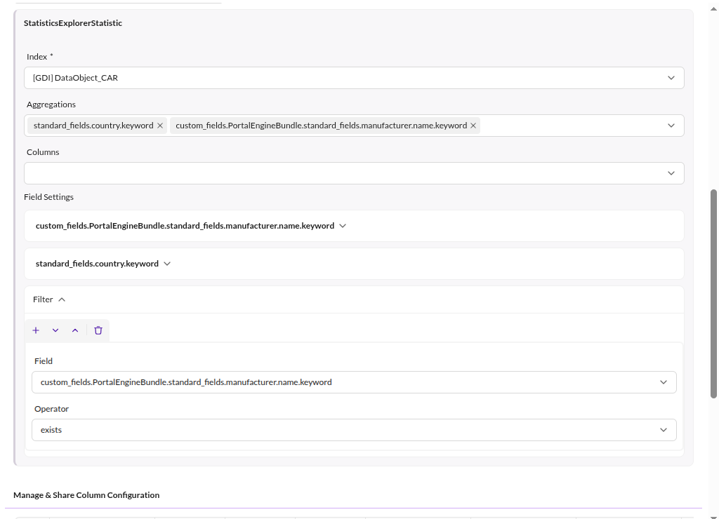 Source definition of a custom report using the StatisticsExplorerStatistic adapter