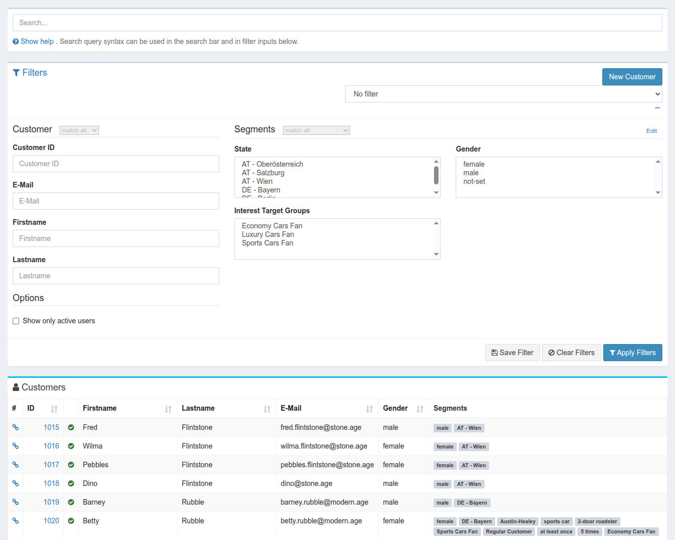 Customer list view