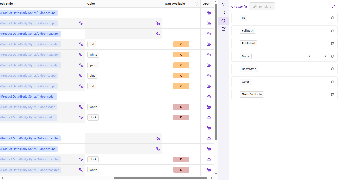 Data Quality Visualization Grid Options