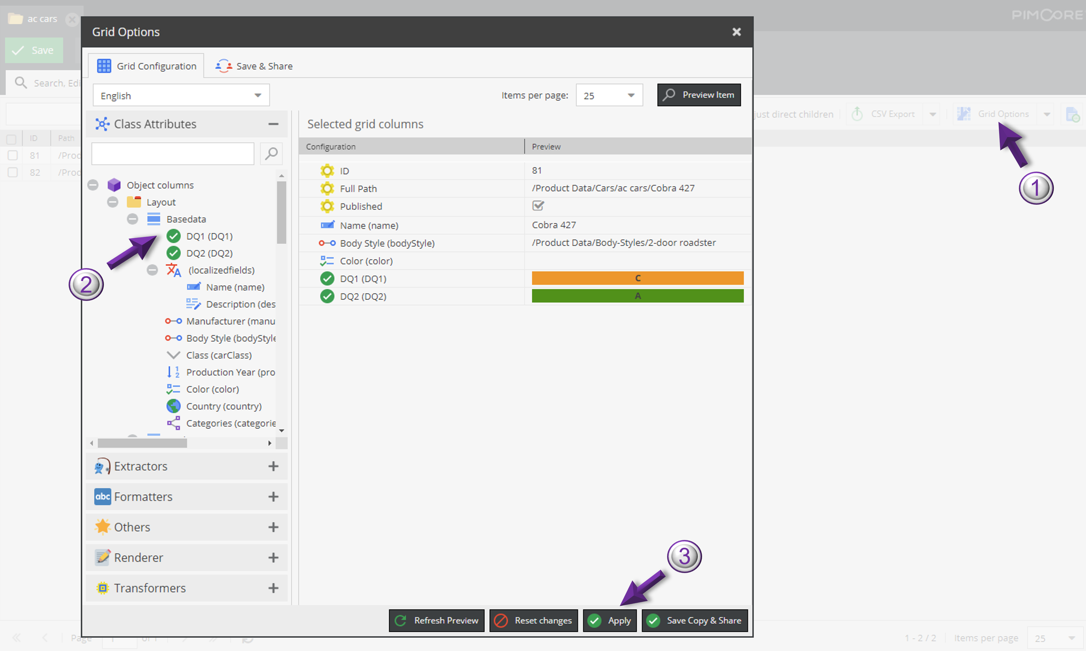 Data Quality Visualization Grid Options