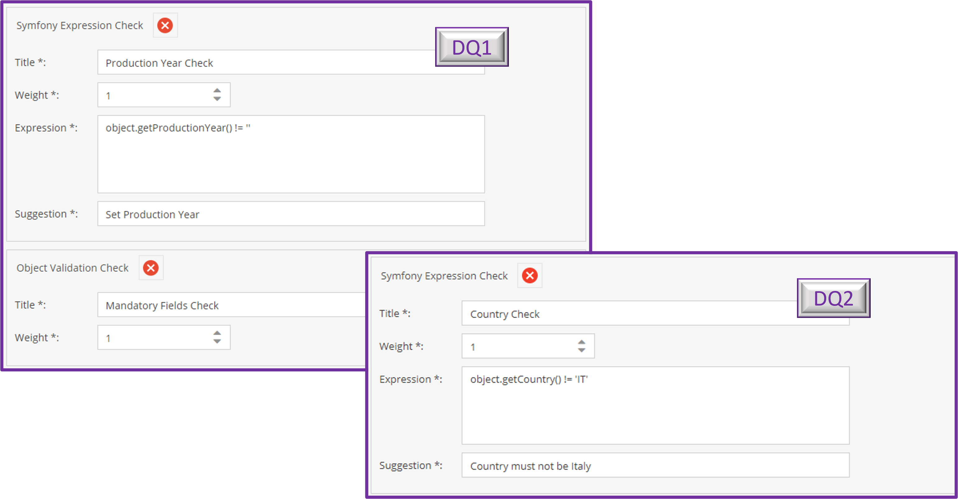 DQ1 &amp; DQ2 sample rules