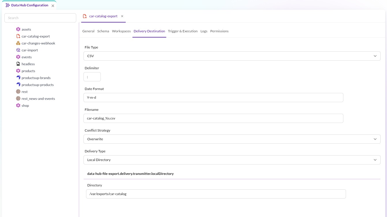 Delivery Destination tab