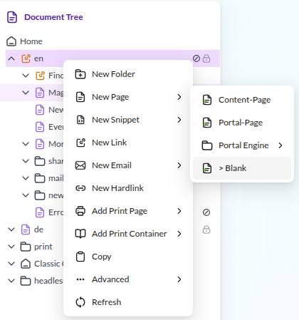 Document type - context menu preview