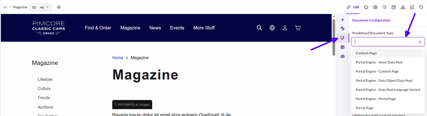 Document type - settings preview