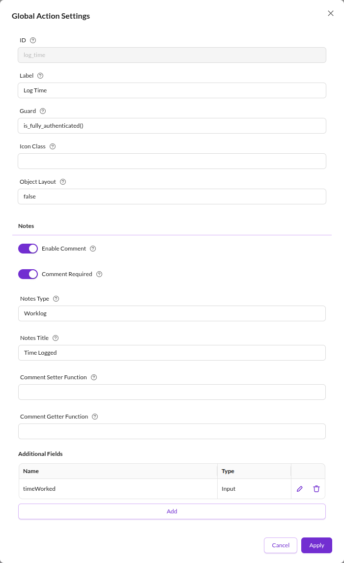 Global Action Settings