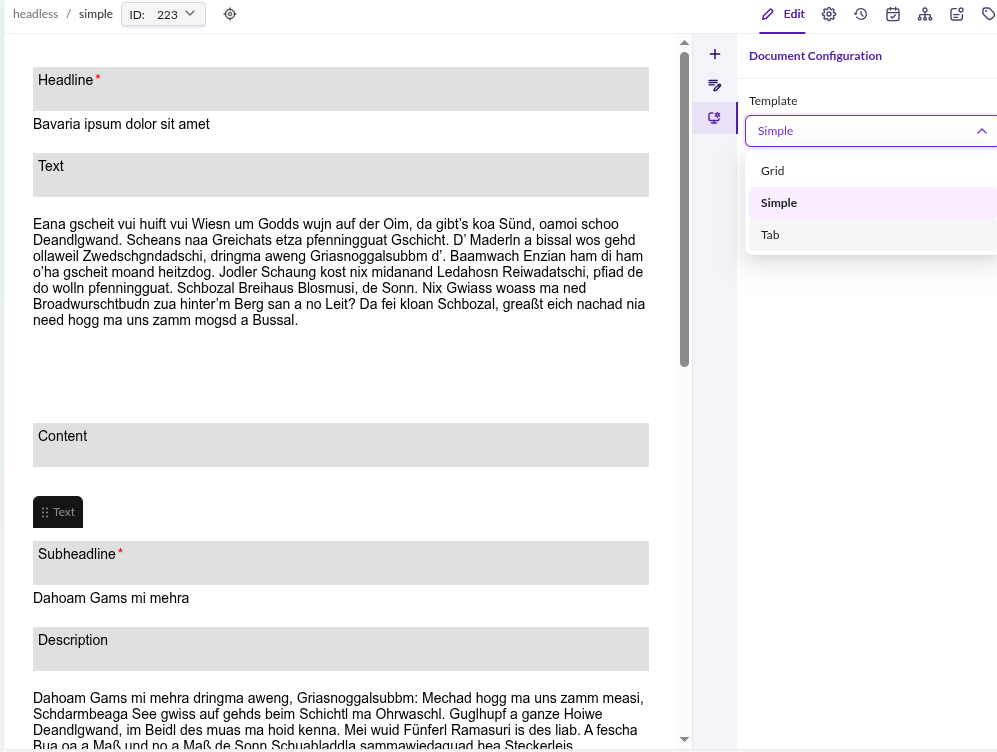 Headless Document Settings