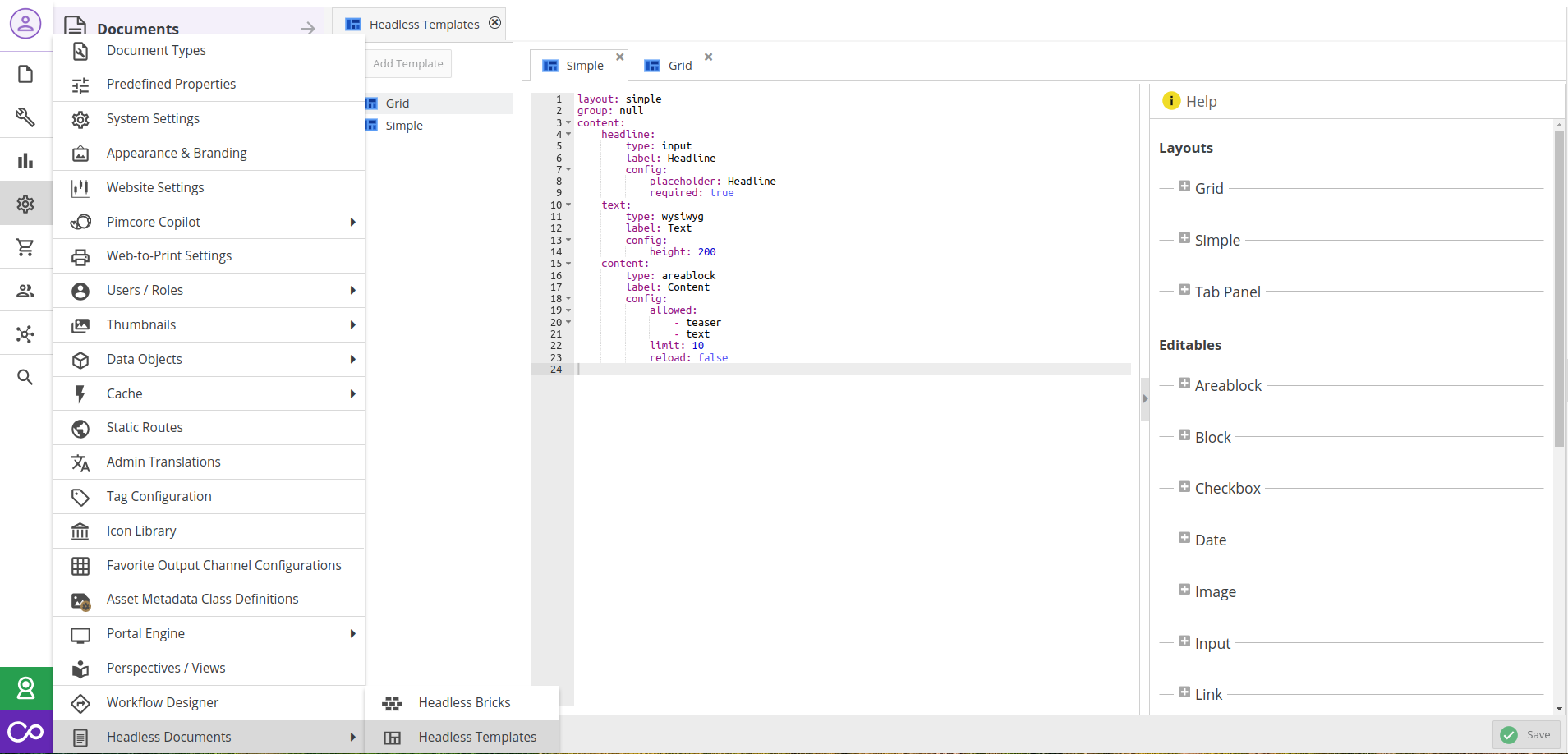 Headless Template Configuration Interface