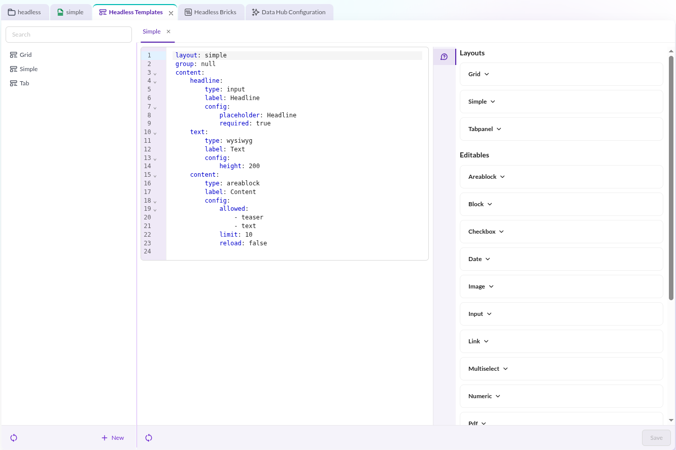 Headless Template Configuration Interface