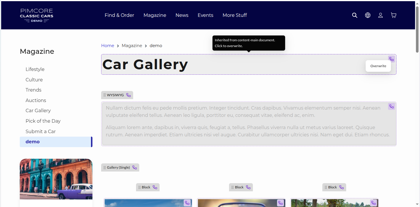 Main document - the editmode preview