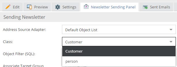 Newsletter - objects list source adapter class