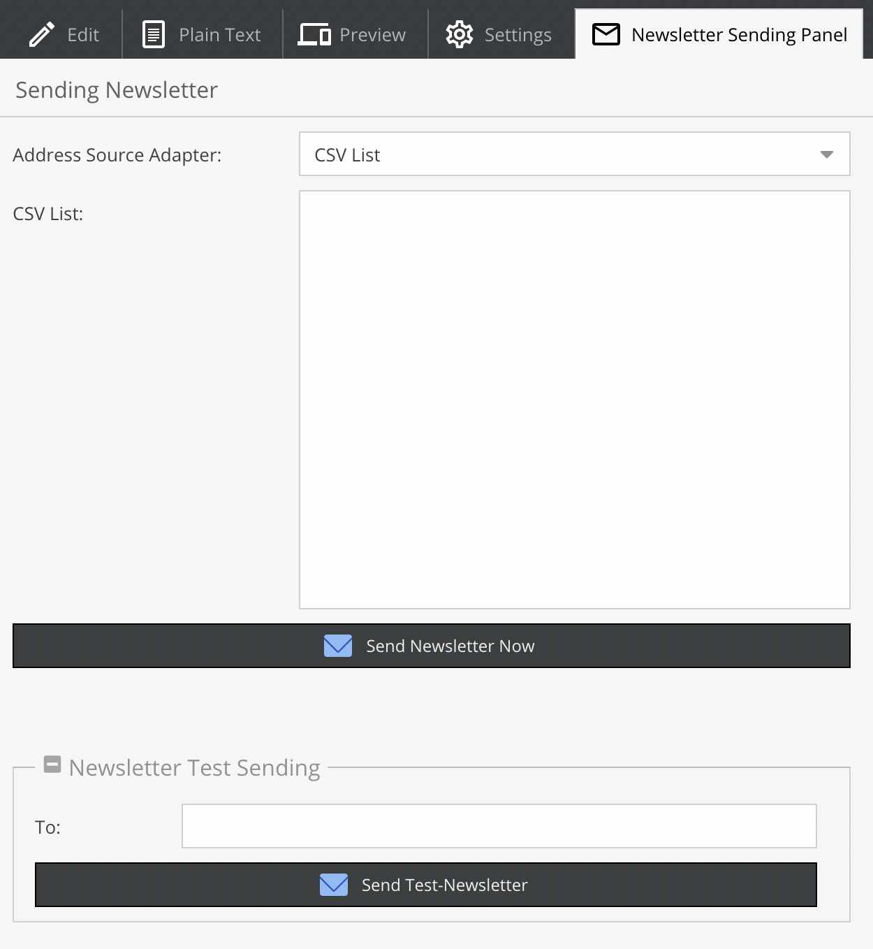 Newsletter sending panel