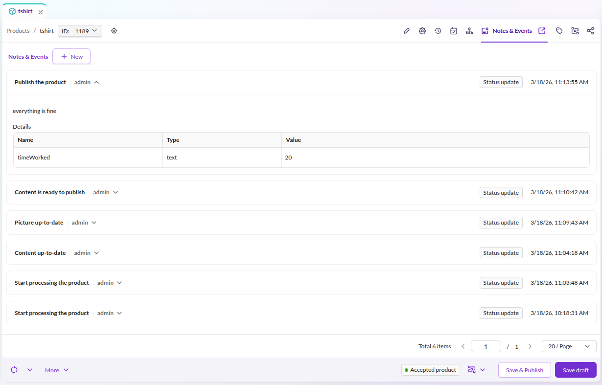 Notes &amp; Events - notes from the workflow