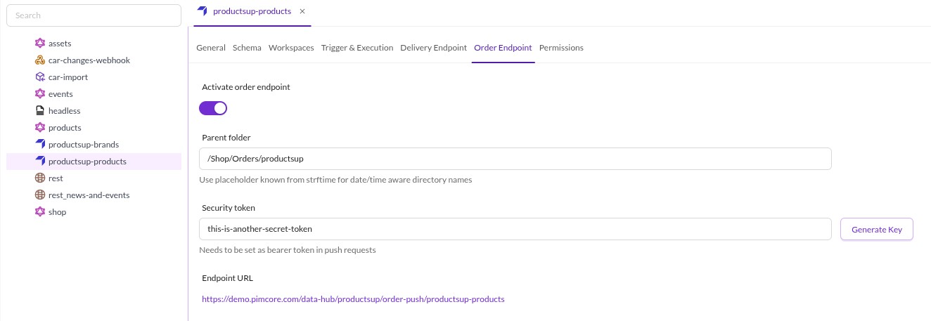 Order Endpoint tab