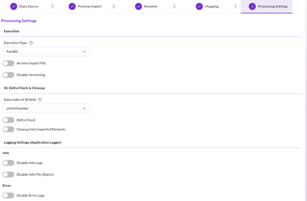 Processing Settings