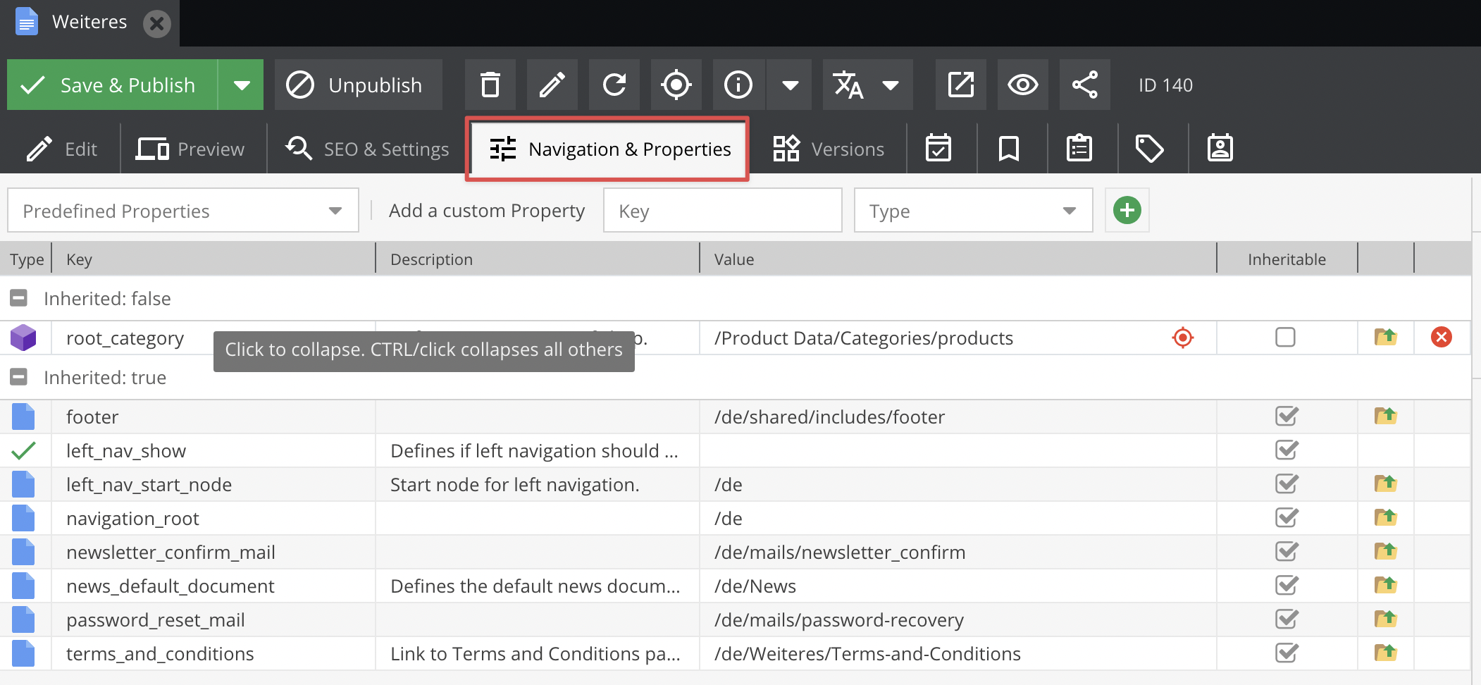 Properties in the document