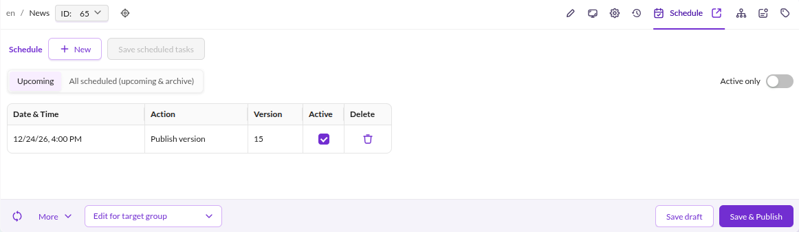 Scheduling - the icon in the editor