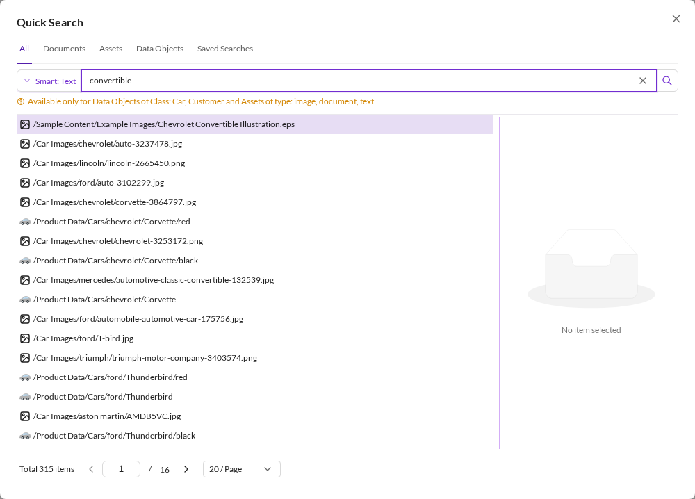 The All tab returning assets and data objects in one ranking