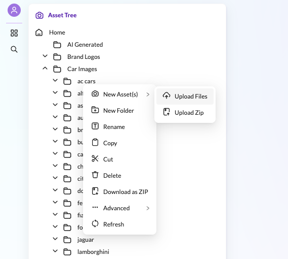 Context menu on an asset folder