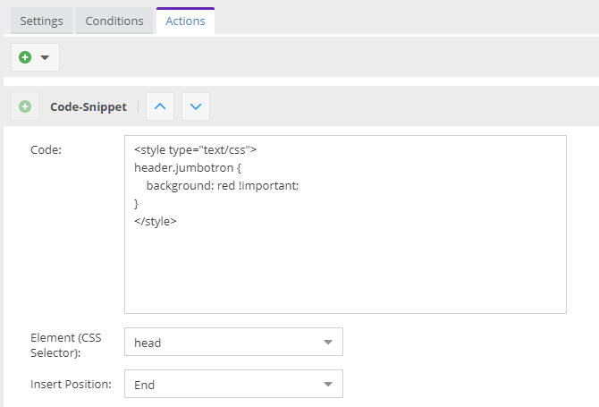 Targeting Rule Code Snippet Action