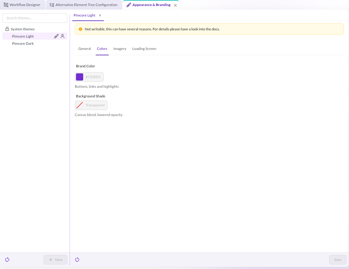 Theme Manager Colors tab