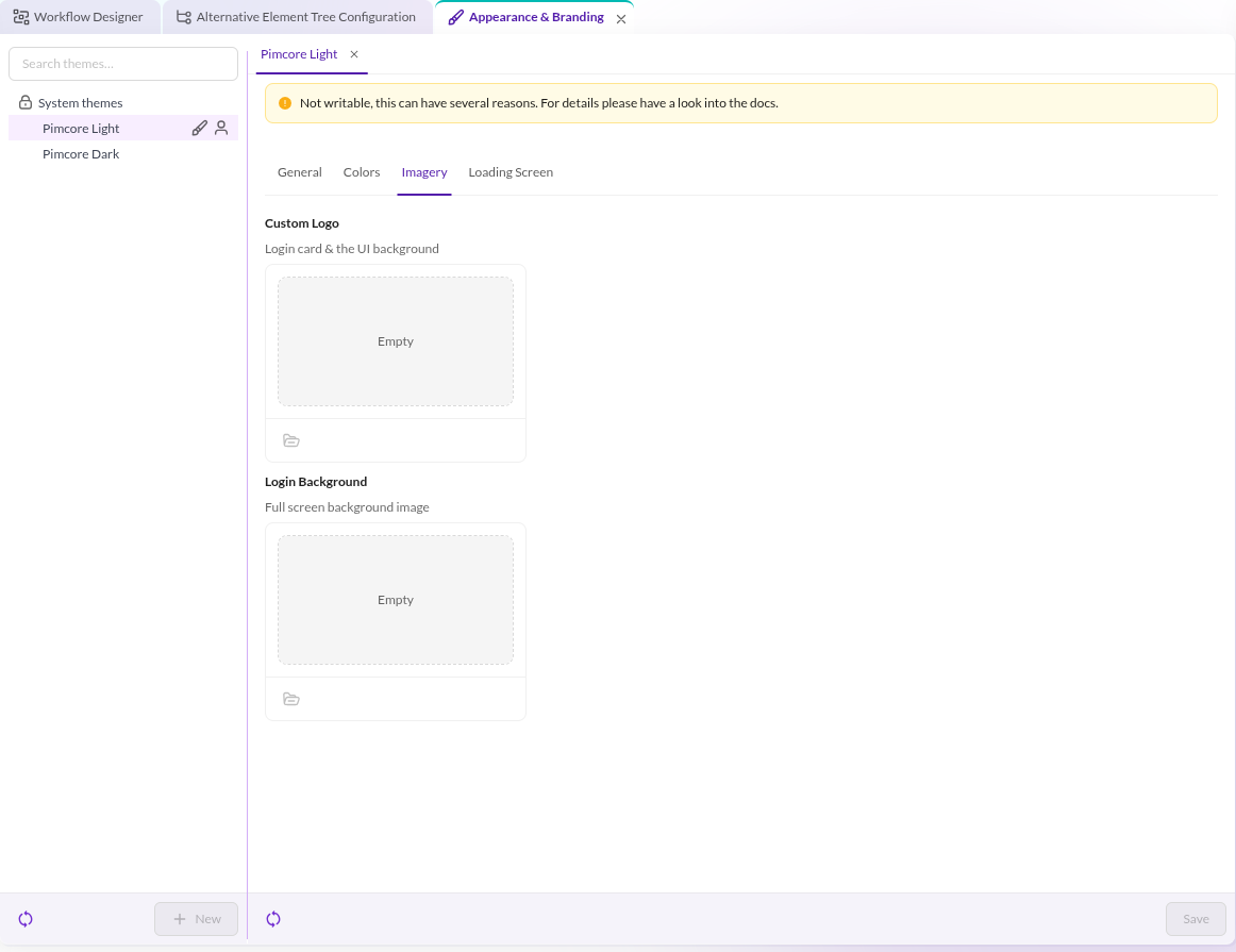Theme Manager Imagery tab