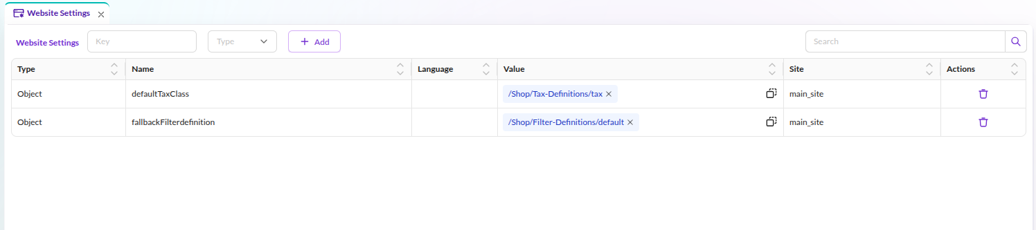 Website Setting Config