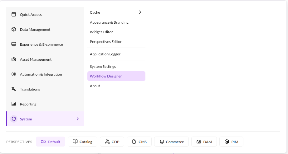 Workflow Designer Menu
