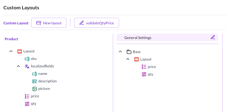 The validate qty and price custom layout