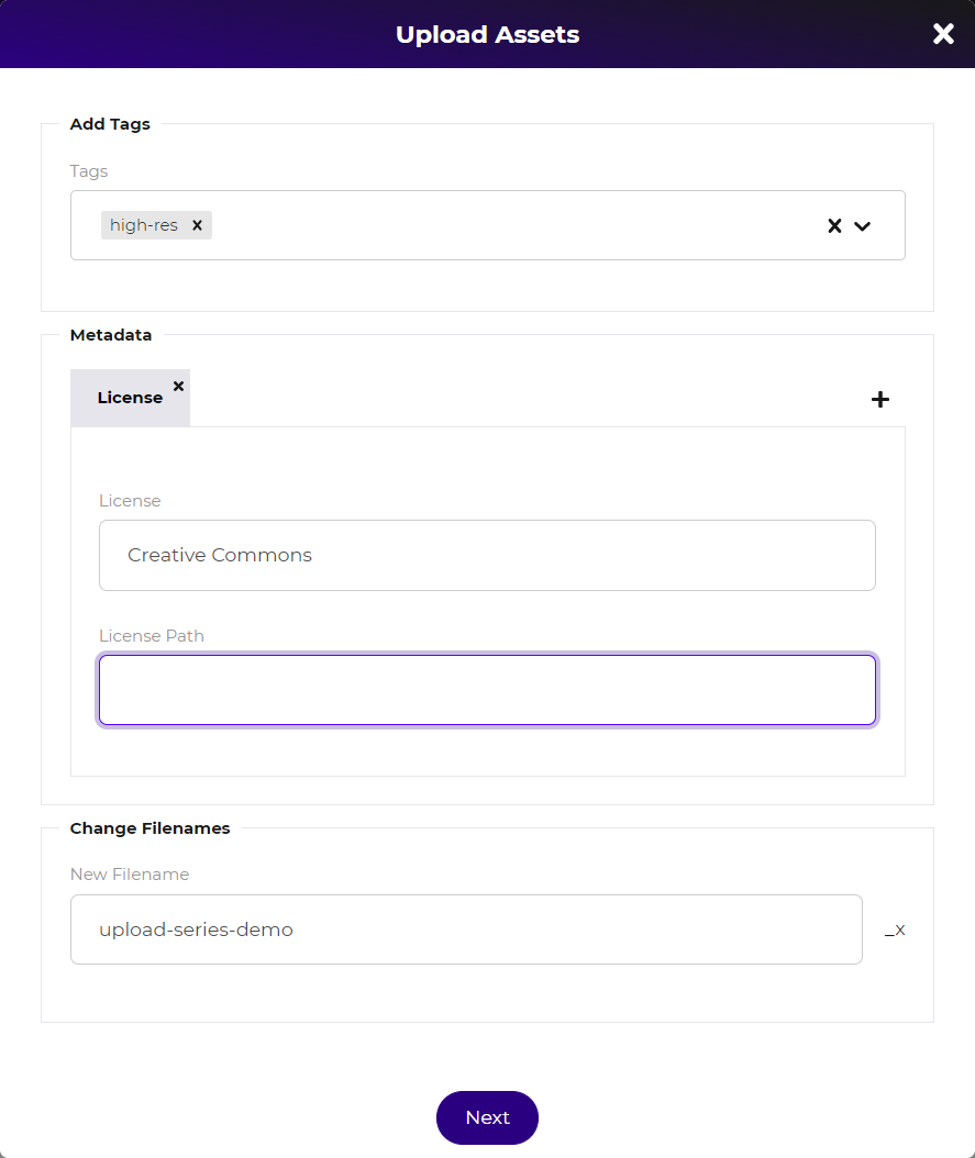 Upload Dialog Metadata