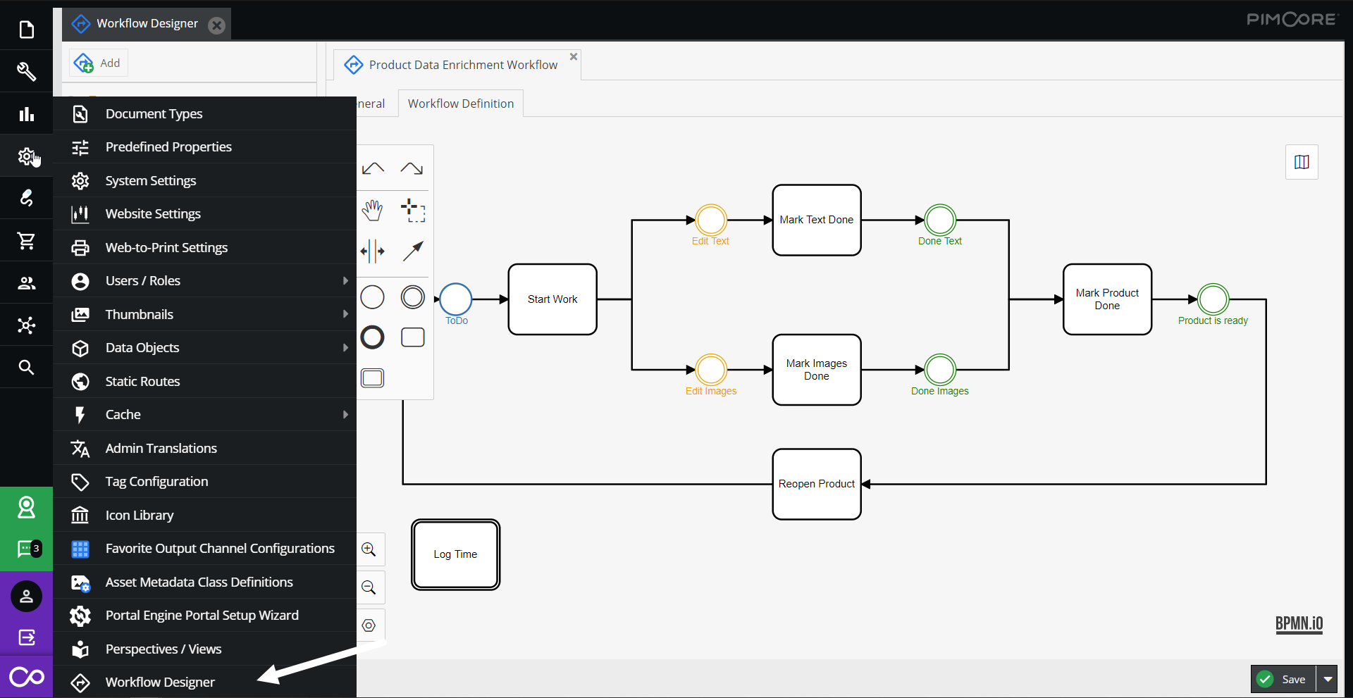 Workflow Designer Menu